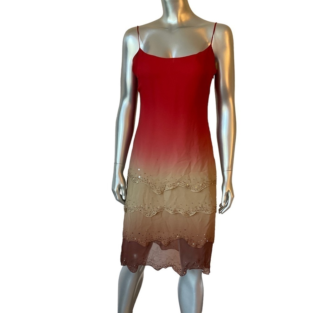 BCBG MAXAZRIA NWT 100% Silk Sz 8.  Dahlia. Above the knee ombré.  Sequins lined